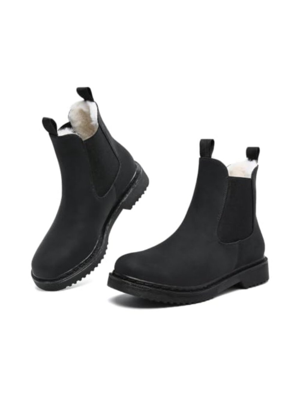 Women's Suede Chelsea Ankle Boots Waterproof Fur Lined Slip-On Chunky Heel